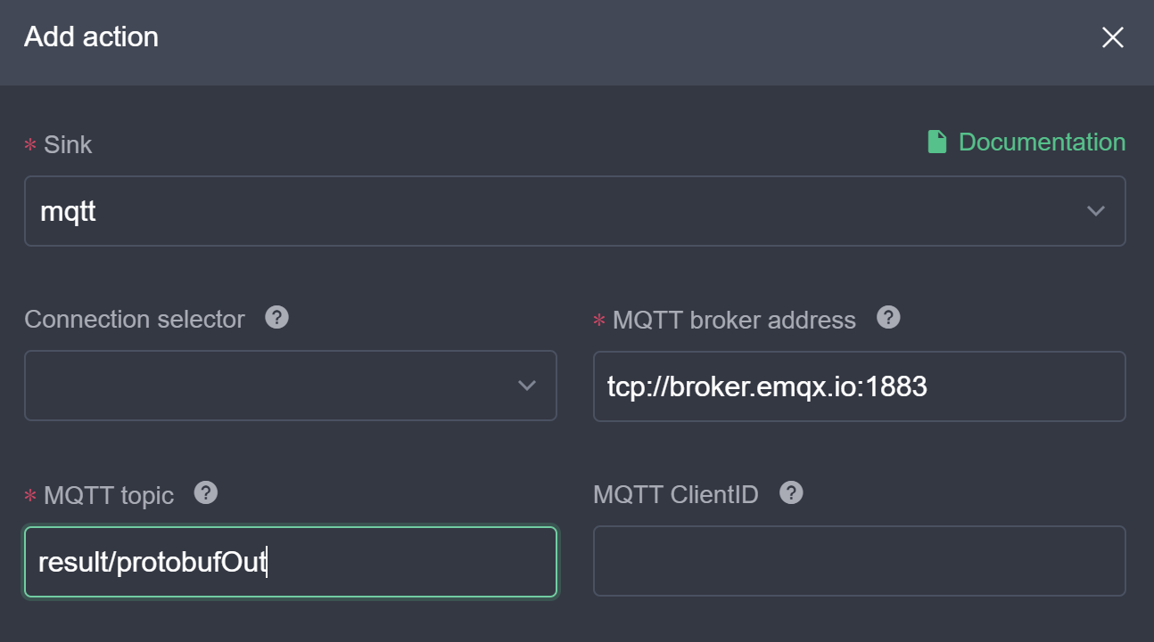 Configure MQTT action