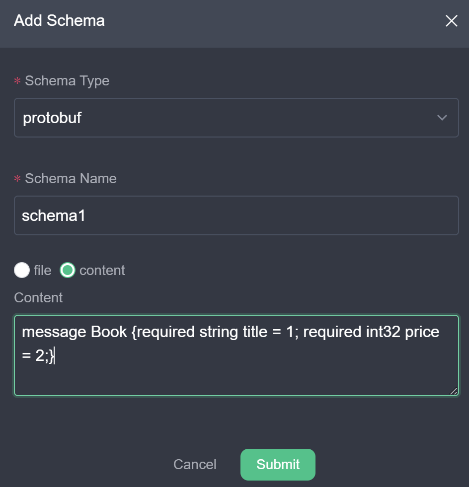 Create schema detail window