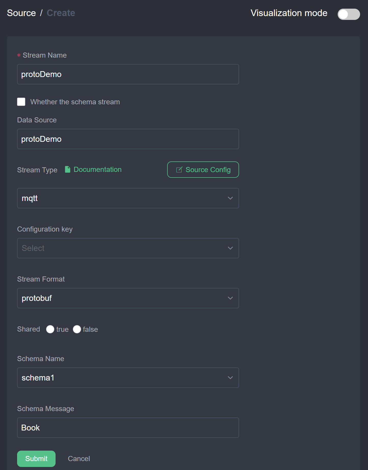 Create stream with Protobuf format
