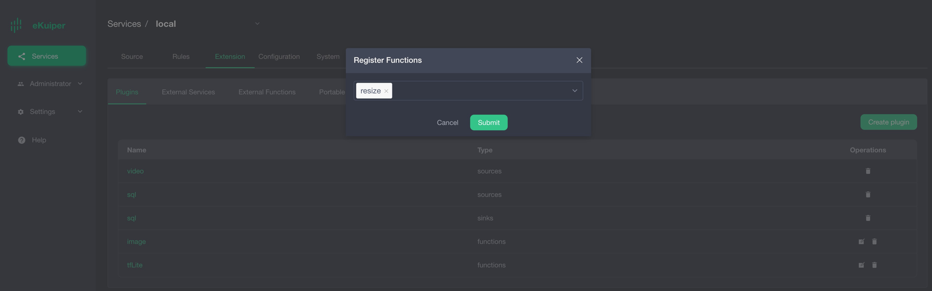 Register resize function