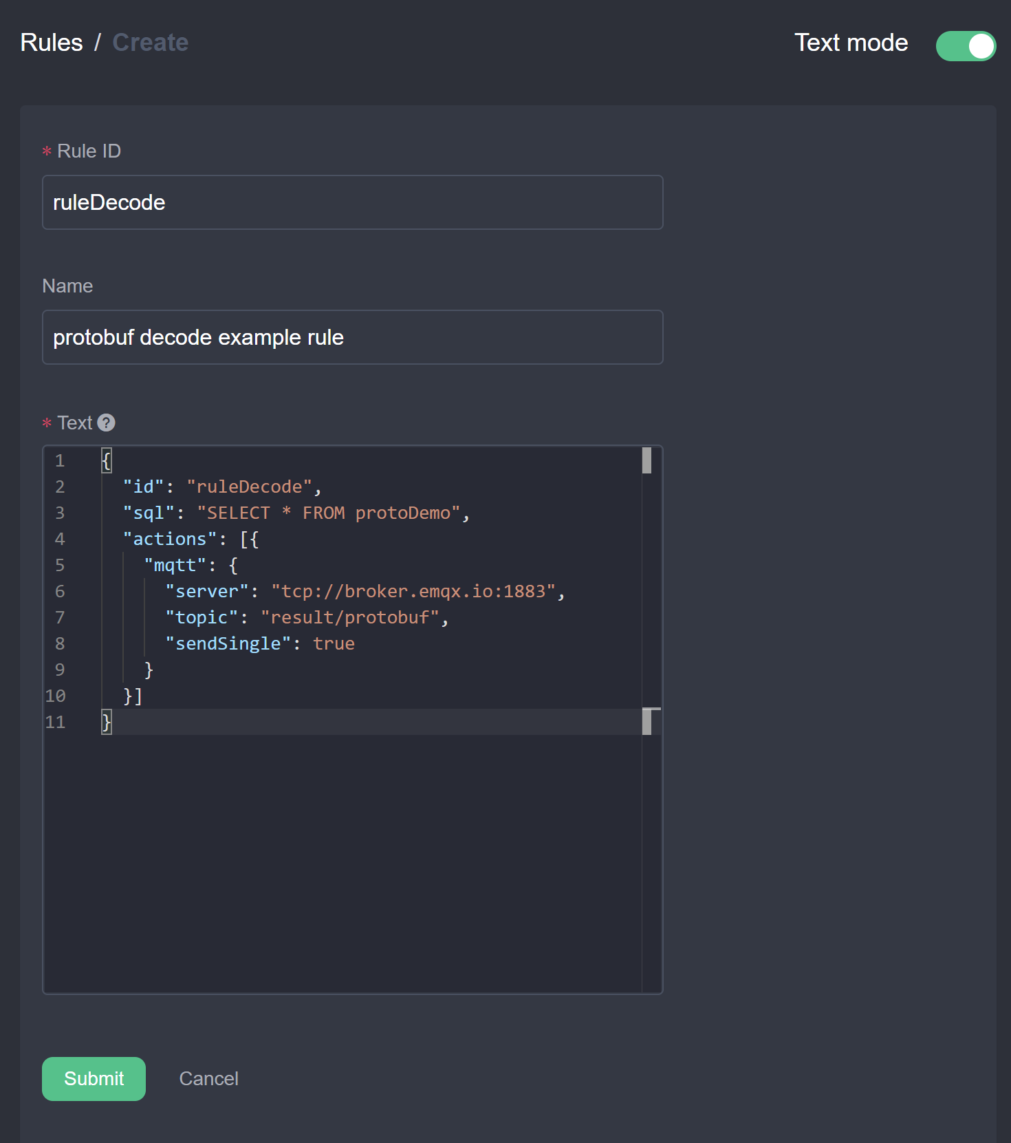 Create rule for Protobuf decoding