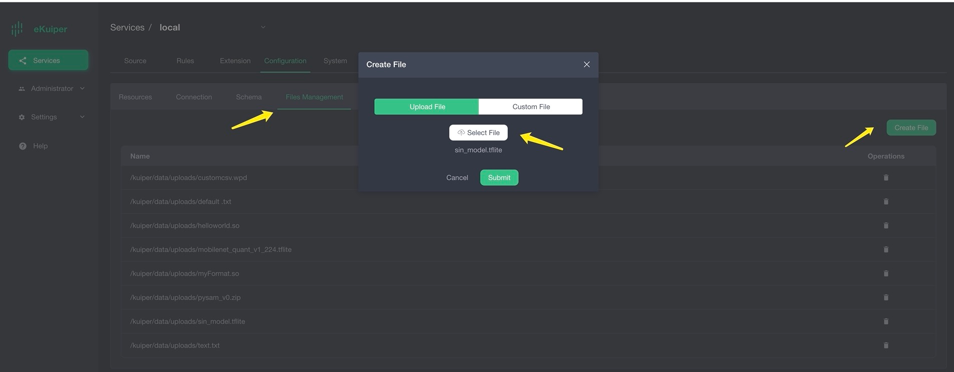Upload sine model